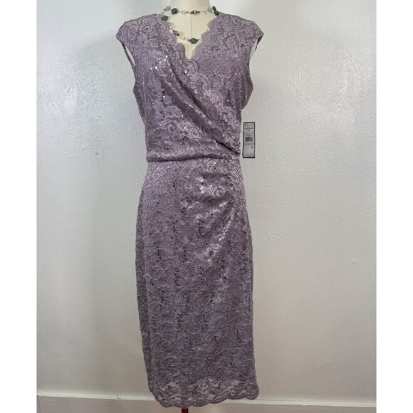 Jessica Howard Mauve Sleeveless Sequin Lace Sheath Dress Sz 10 Cocktail & Party - Picture 1 of 12